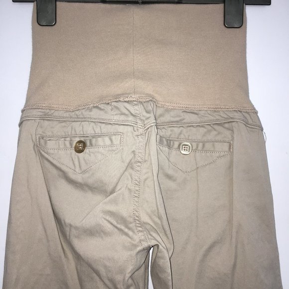 Jolt Maternity Juniors 3 Tan Cotton Blend Pull On Flat Front Flared Leg Khakis - Picture 5 of 11